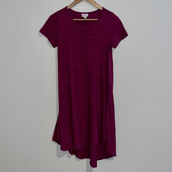 LuLaRoe XXS heathered magenta Carly Dress high low hem short sleeve lagan look - Picture 1 of 4